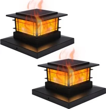 Dynaming 2 Pack Solar Flame Post Lights 2 Flickering Lights, Black 