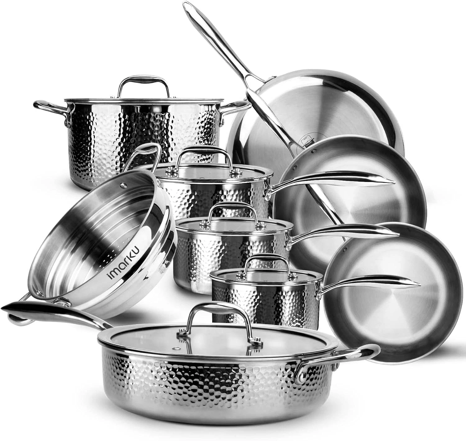 14PCS Tri-Ply Stainless Steel Cookware Set - Oven & Dishwasher Safe
