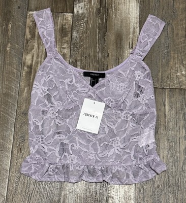 Forever 21 Juniors Knit Top Cami NWT SZ S Sheer PurpleLace Solid