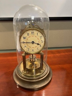 Gustav Becker Torsion 400 Day Anniv Clock With Glass Dome  Vintage  Good COND  