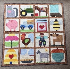 Handmade Patchwork Cotton Farm Themed Quilt - 54  X 54  