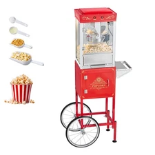 Uimoso Red Popcorn Maker with Cart, 800W, 8oz Kettle, Produces 48 Cups
