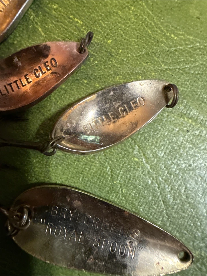 Lote de 5 iscas vintage para colher de pesca Little Cleo Brylcreme cores sortidas tamanhos - Imagem 3 de 4