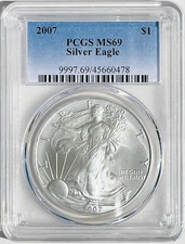 2007 SILVER EAGLE PCGS MS69