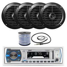 Pyle Bluetooth Marine Receiver, 4x 6.5'' Speakers with Wire, 22" Radio Antenna