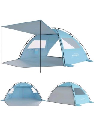 Beach Tent Sun Shelter with Canopy, 4-5 Person Pop Up Beach Tent Easy Setup Blue
