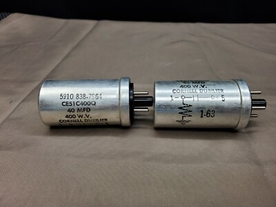 2 NOS Vintage Cornell Dubilier Can Capacitor 40 MFD 400 WV #CE51 C400Q