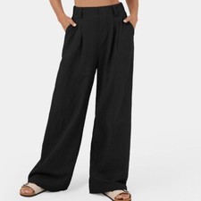 High Waisted Plicated Wide Leg Flowy Solid Palazzo Casual Cotton Pants
