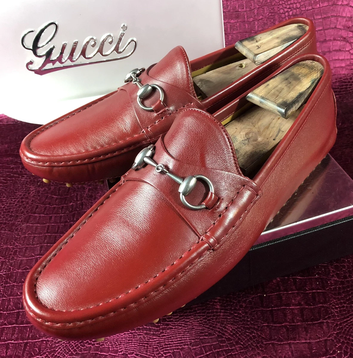 $825 Mens Red Gucci Leather Sz 9 G 10 D US In ITALY | eBay