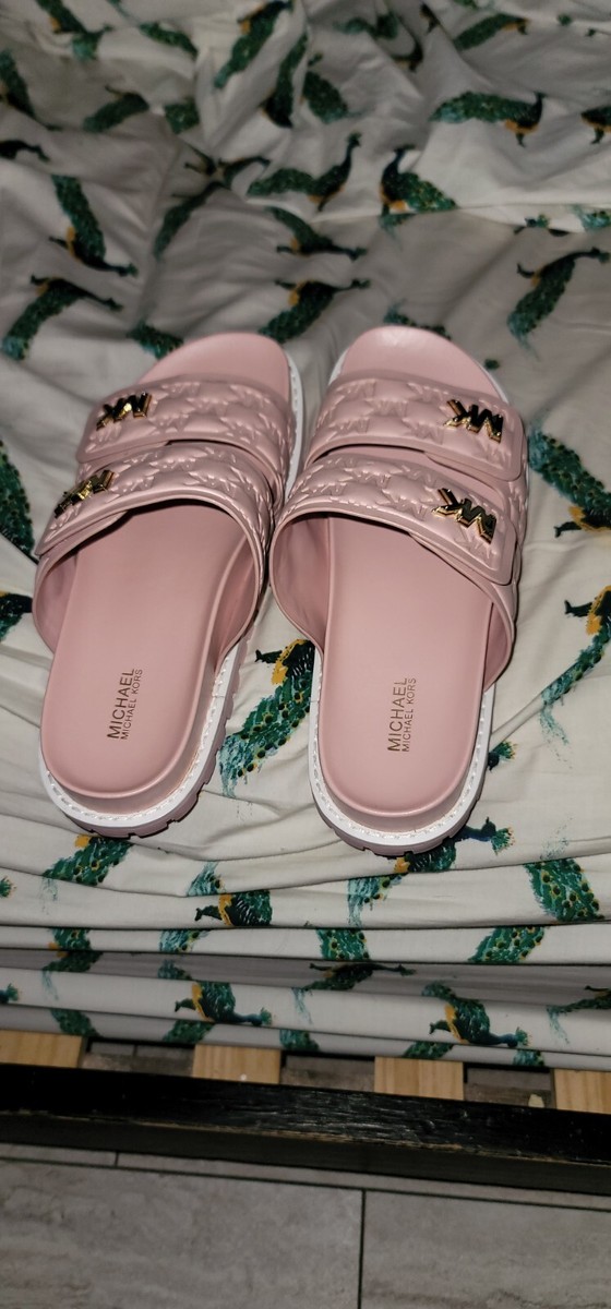 【Michael Kors】Stark Logo Embossed Faux Leather Sandal Michael Kors Stark Logo Embossed Slide Sandal | eBay