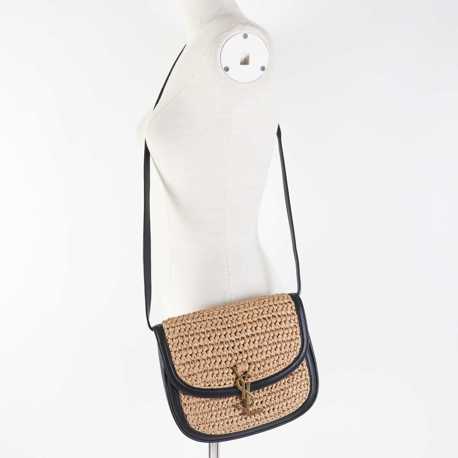 AUTENTICA BORSA A TRACOLLA SAINT LAURENT PARIS 634818 KAIA PELLE RAFIA NERA NATURALE