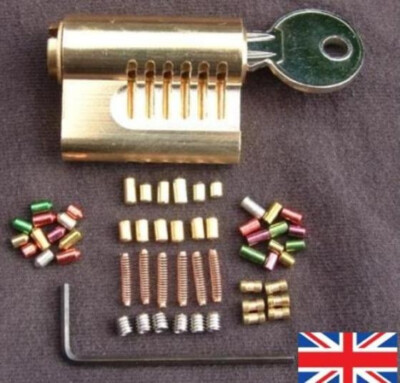 CUTAWAY 6 PIN RE-PINNABLE EURO PRACTICE LOCK with 30 extra pins.. British Made