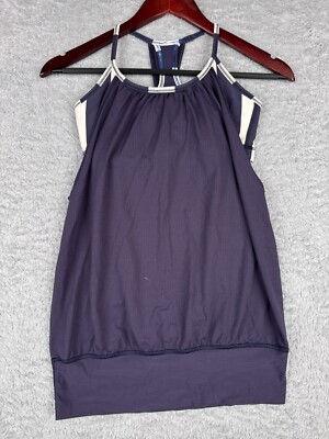 Lululemon Shirt Women 4 Blue No Limits Built In Bra Luon Circle Mesh W1575S