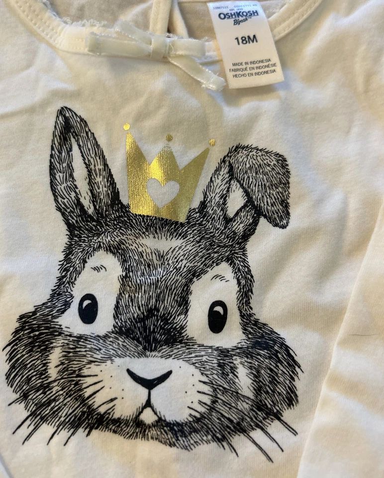 ¡NUEVO CON ETIQUETAS! Oshkosh Bgosh Bebé 18 Meses Manga Larga Una Pieza Bunny Queen 2017 🐰 Foto 3 de 4