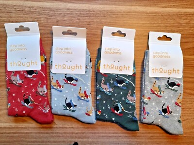 THOUGHT (BRAINTREE) GOTS DAMENSOCKEN AUS BIO-BAUMWOLLE - SKIFAHREN KATZE SPW822 - NEU MIT ETIKETT