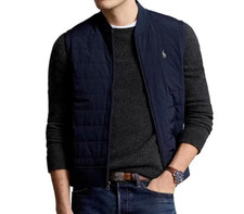 NWT Polo Ralph Lauren Navy Blue Quilted/Knit HYBRID FULL-ZIP VEST Men's XLT PONY