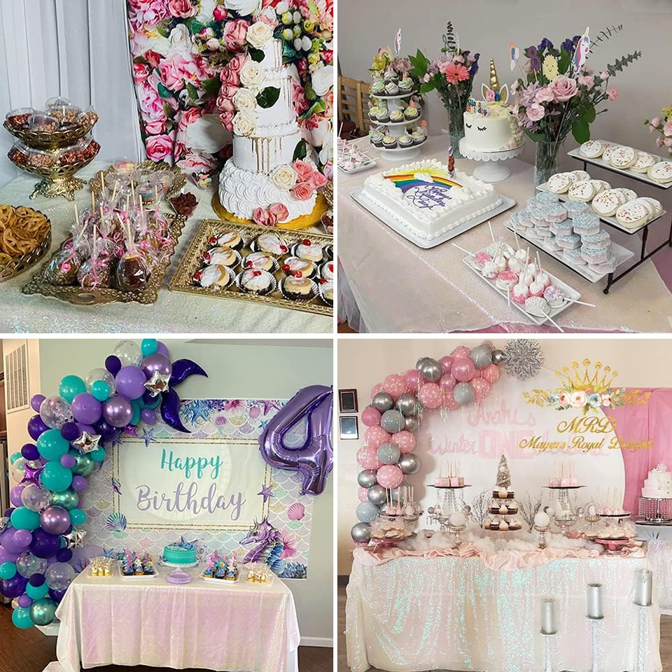 Iridescent Sequin Tablecloth 120" round Sparkle Table Cover Glitter