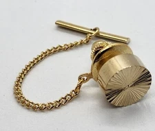 Tie Tack Tie Pin Shiny Gold Tone Round Gold Daisy Floral Chunky Weighty