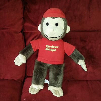 Curious George Monkey 18in Soft Plush Brown Red Shirt Cap Toy Network