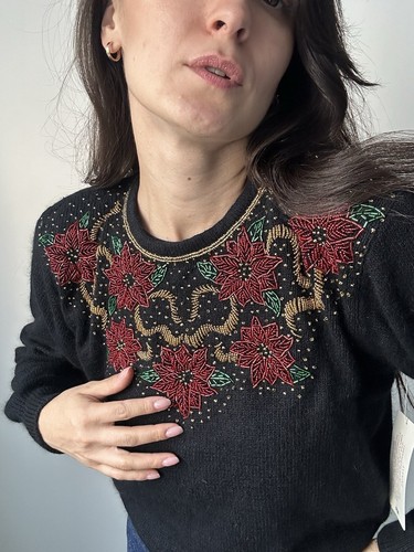 Womens Black Sweater Karen Scott New Vintage Silk Angora Size M - Picture 3 of 9