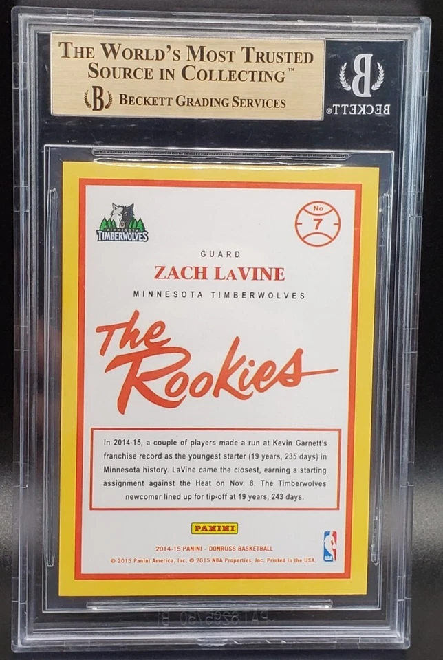 ZACH LAVINE 14-15 DONRUSS THE ROOKIES JERSEY NUMBERS RC 2/8 BGS 9.5 - Image 4 of 4