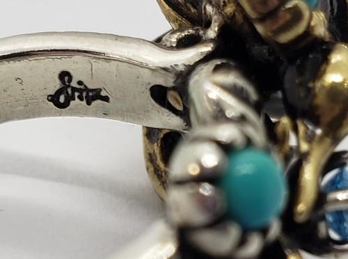 Carolyn Pollack Ring Sz 6 Hummingbird Turquoise Brass Sterling Fritz Casuse 419 - Picture 6 of 8