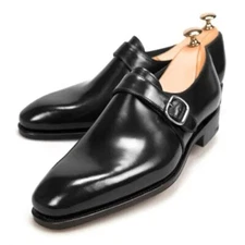 Tailor made Genuine Black Leather Slip On Single Monk Strap, Formal Dress shoes