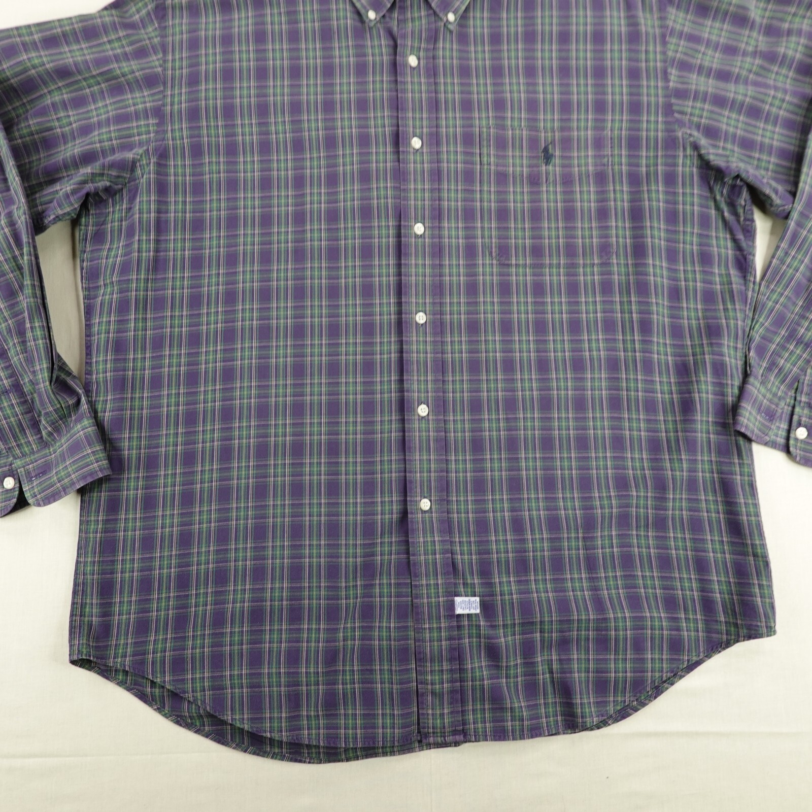 Camicia Ralph Lauren vintage uomo grande blu verde tartan a quadri pony con bottoni Y2K