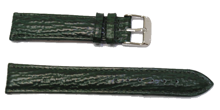 Bracelet de montre cuir vert façon requin couture blanche rembordé T18