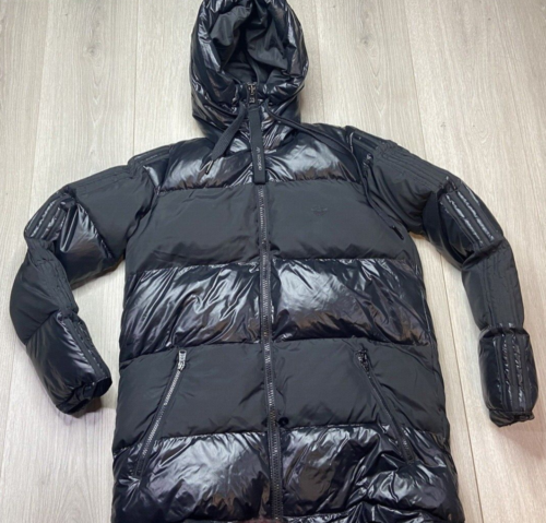 Adidas Originals Jacket Women Small Black Down Puffer Glossy Parka Hood Ski