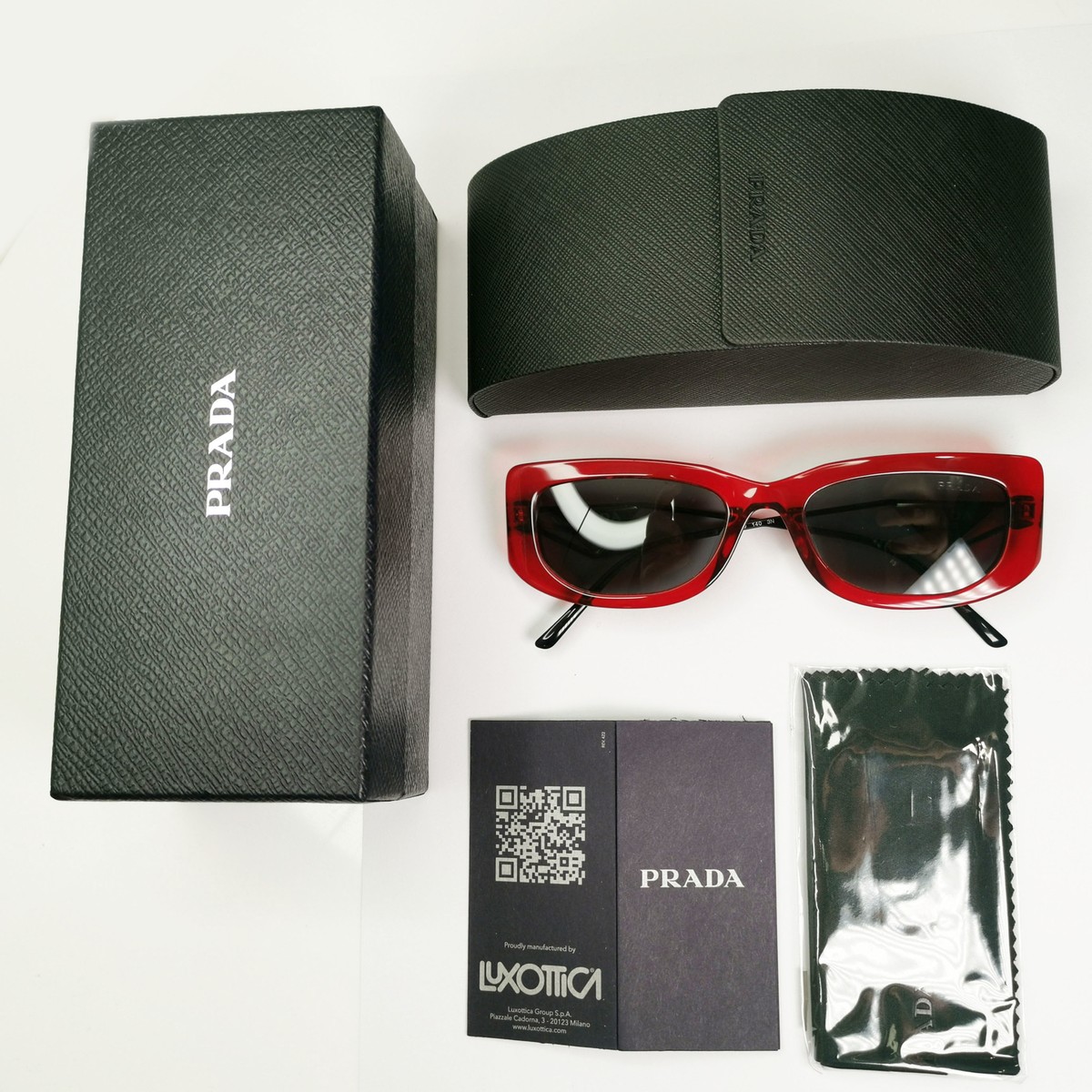 Prada Triangle Logo Sunglasses Red Black Crystal Square PR14YS SPR