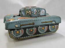 Vintage 1950s Modern Toys Tin Litho M-25 Friction Blue Army Tank MT Japan VG