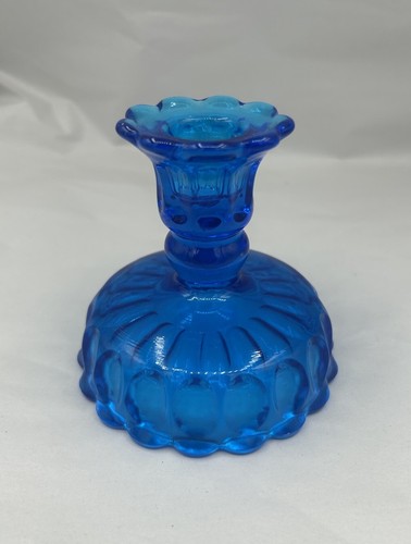 Vintage Fenton Colonial Blue Thumbprint Glass Candlestick Retro 4"