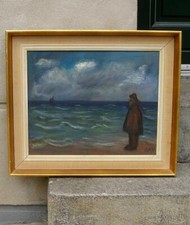 Evening by the North Sea. Skagen fisherman. Ca. 1940s. Signed.