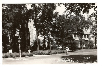 RPPC Postcard Evanston IL Scott Hall Northwestern University Students