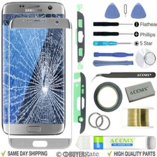For Samsung Galaxy S7 Edge G935 OEM Silver Front Lens Back Glass Replacement Kit