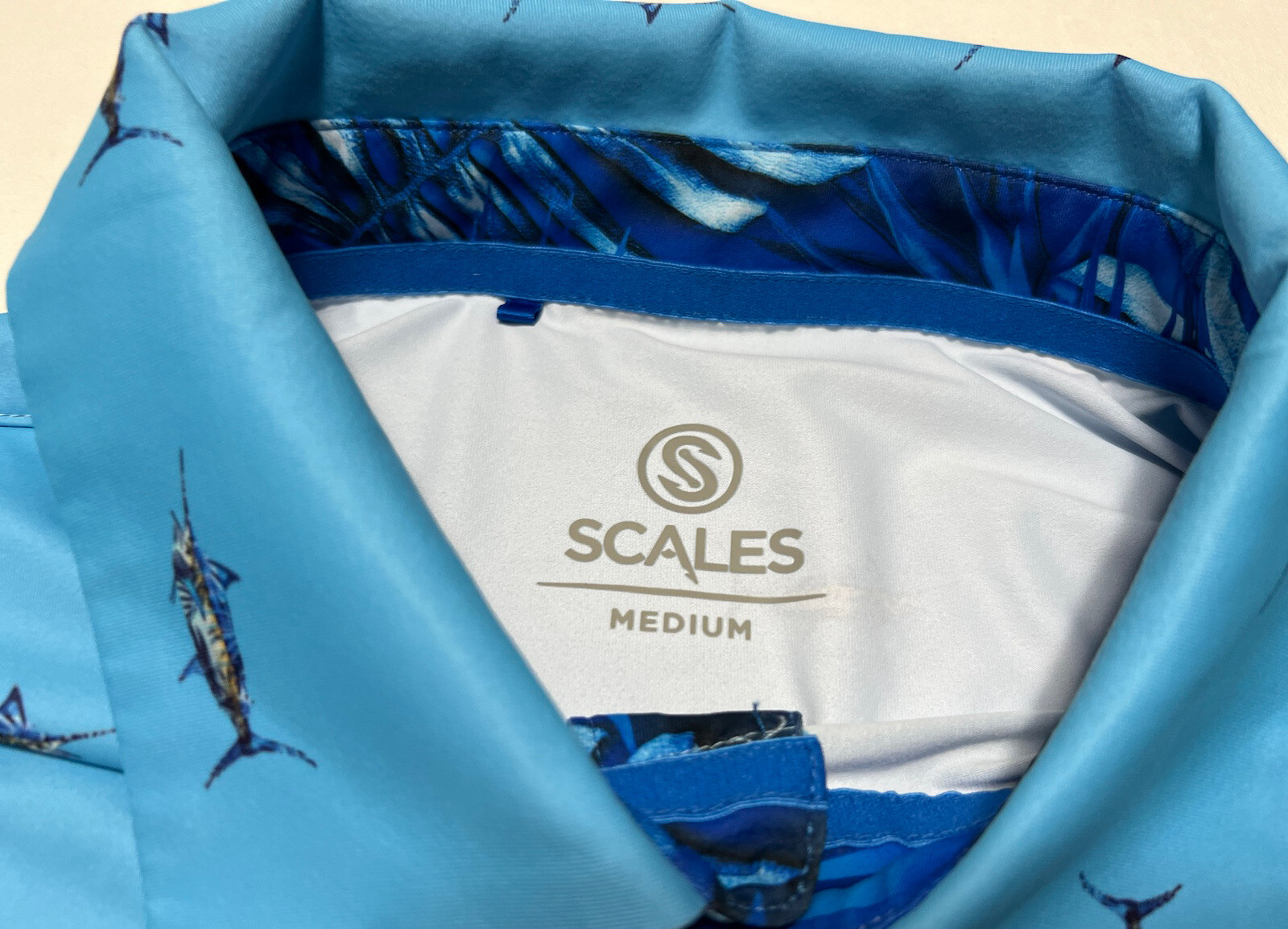 Scales Golf Polo Marlin Fish Print Size Medium Blue P… Gem