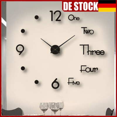 DIY Wand Uhr Wohnzimmer Wanduhr Spiegel Wandtattoo Deko 3D Stylisch Groß XXL