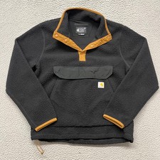 Carhartt Sherpa Pile Fleece Pullover Mens M Black Snap Relaxed Fit Outdoors Gorp
