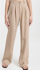 Reformation Mason Relaxed Pleated Wide-Leg Trousers Beige Size 12