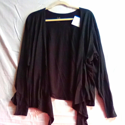 Belle Kim Gravel Women's Black Open Front Draped Knit Cardigan Plus 2X. E-21