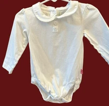 JoJo Maman Bébé White Long Sleeve Bodysuit 6-12M Peter Pan Collar Timeless