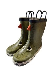 Kids Dinosaur Rain Boots with Handles Green Orange Size 2
