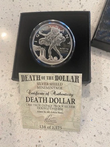 2017 1OZ Death Dollar Double Obverse Proof .999 Silver Shield - Collector Round