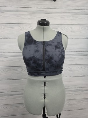 Mono B Tye Dyed Dark Grey ''FIRED UP''Front Zipper Sports Bra Women s 1XL Wireless