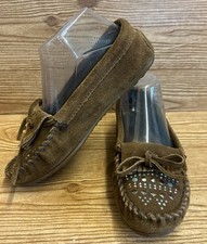 Minnetonka Shoes Womens 6 Old Mill Moccasin Brown Kiltie Flats Studded Fringe