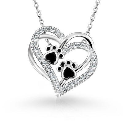 Pet lover Gift S925 Sterling Silver Infinite Love Pet Puppy  Paw Print Necklace