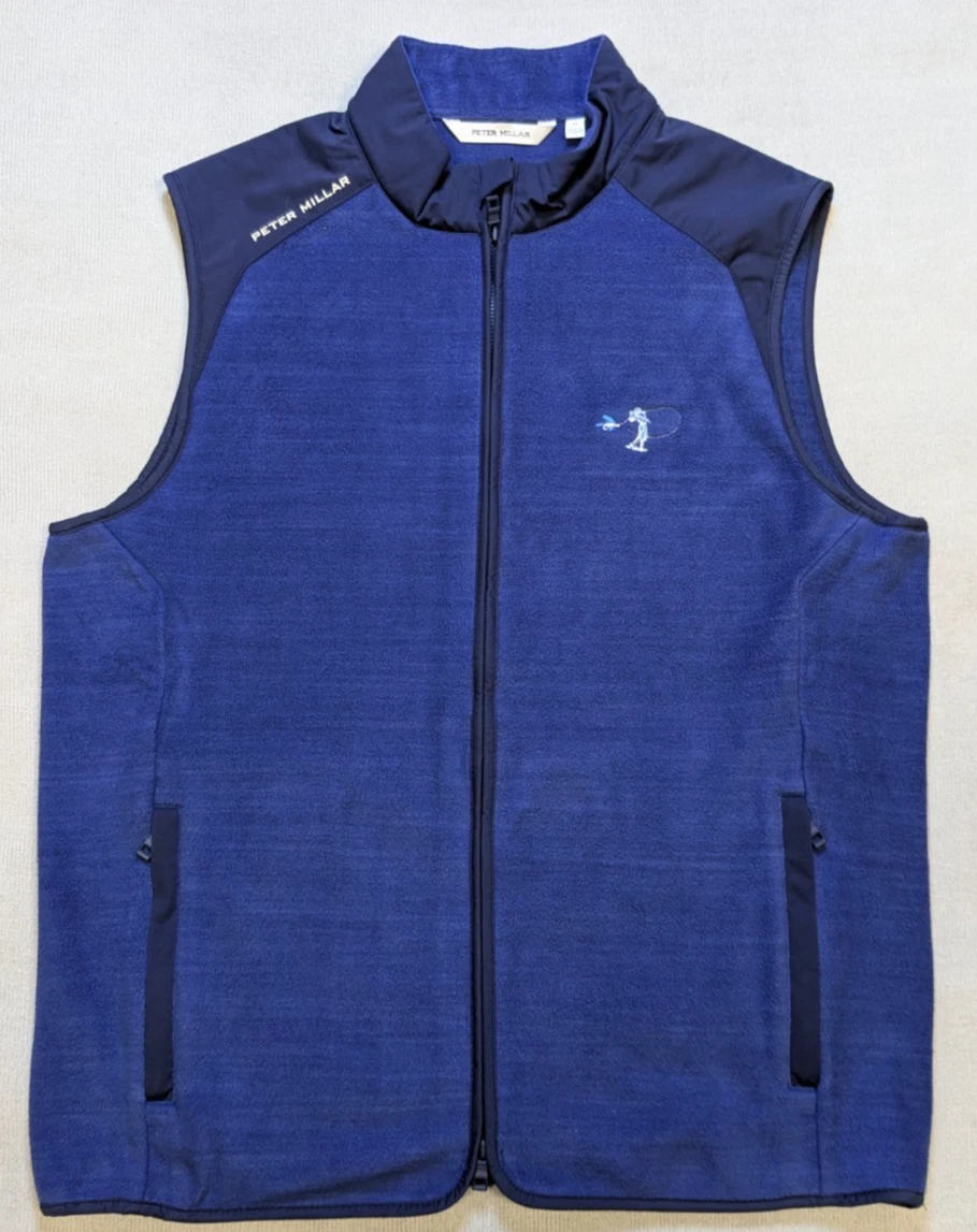 Peter Millar Vest Mens Medium Blue Performance Fleece Fade Golf Stretch Sport