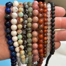 Set of 10 Natural Gemstone Round Beads Strands 15" Sizes 6,8,10 mm 14oz  B17