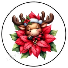 WINTER CHRISTMAS MOOSE POINSETTIA ENVELOPE SEALS LABELS STICKERS PARTY FAVORS